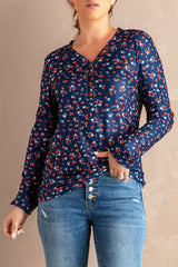 Women's Navy Long Sleeve Floral Top