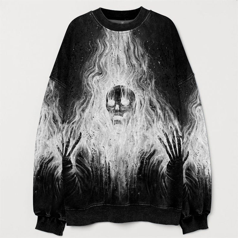 Men's Halloween Skull Print Round Neck Long Sleeve Sweatshirt