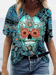 Marigold Skull Print Short Sleeve T-Shirt