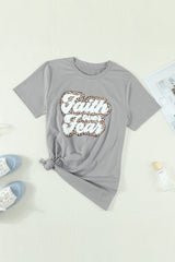 Women's Casual Gray Short Sleeve Faith Over Fear Graphic Tee