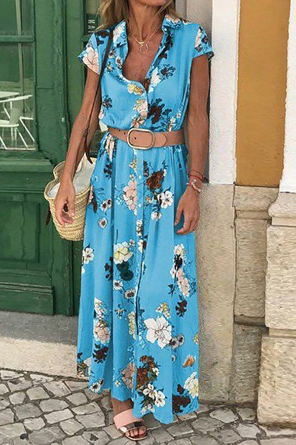Foxy Lady Floral Shirt Midi Dress （belt Included）