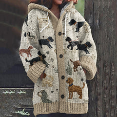 Vintage Funny Dog Lovable Mutts Art Pattern Cozy Cardigan Sweater