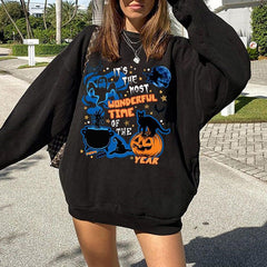 Casual Crew Neck Halloween Print Sweatshirt