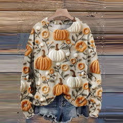 Halloween Pumpkin Flowers Autumn Season Art Print Knit Pullover Sweater
