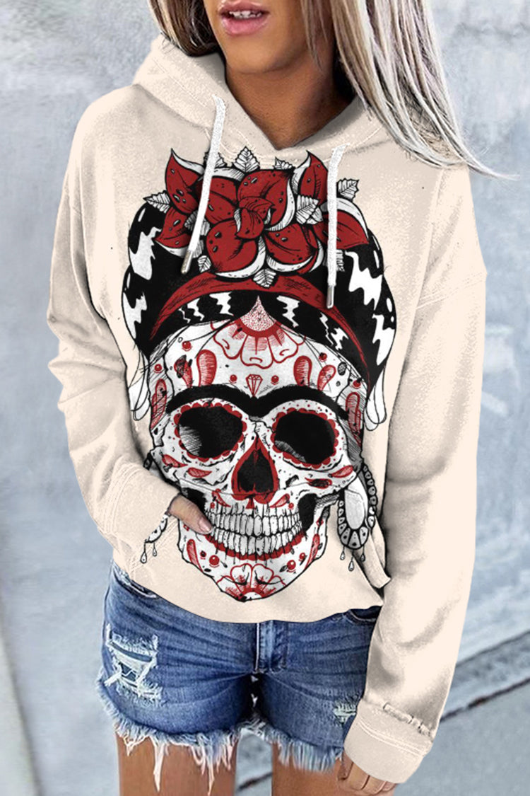 Casual Floral Queen of the Dead Print Hoodie