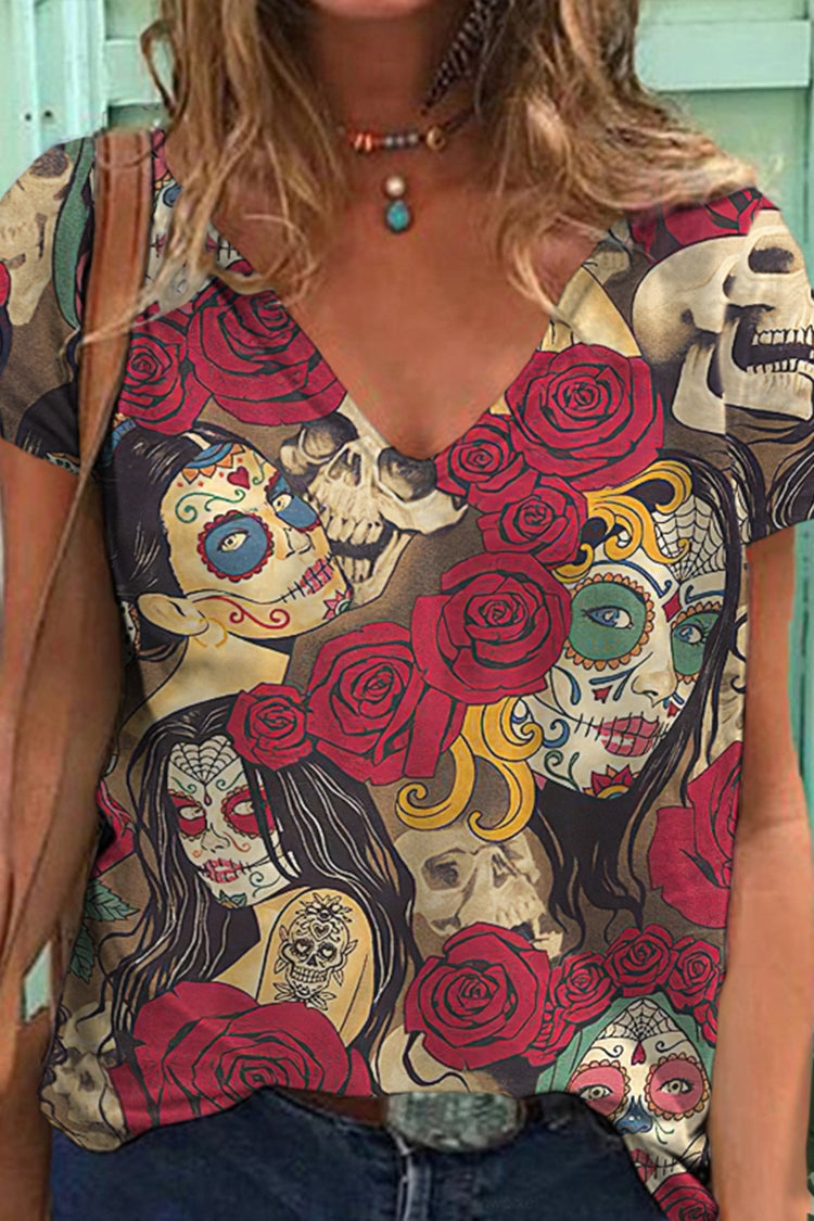 Queen of the Dead Rose Print Short Sleeve T-Shirt