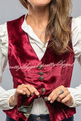 Retro Gold Velvet V-neck Sleeveless Vest