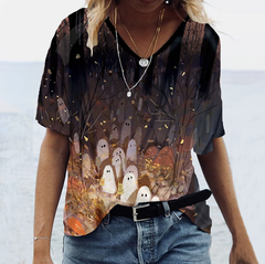 Ghost Halloween Gradient Print Casual T-Shirt