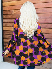 Halloween Kitty & Pumpkins Graphic Cardigan