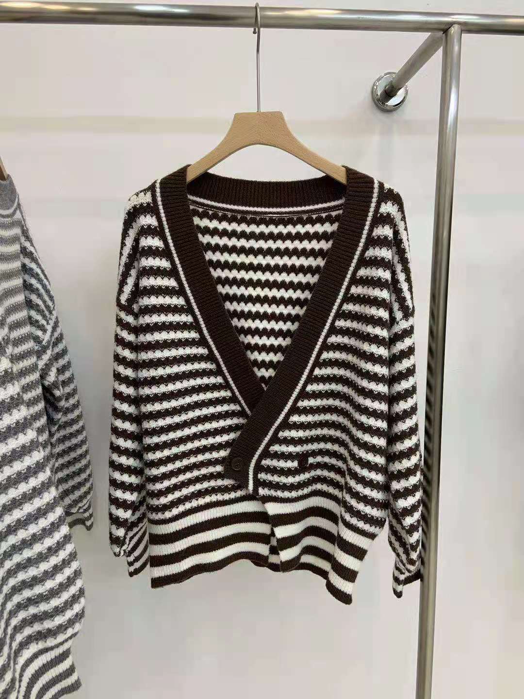 Retro Irregular Loose Striped Cardigan Sweater