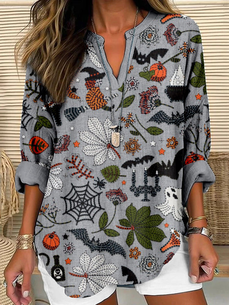 Embroidered Halloween Art Linen Blend Cozy Shirt