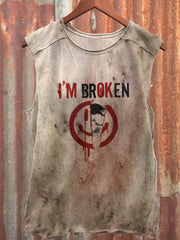 Halloween I'M Broken Skull Smiley Face Print Casual Tank Top