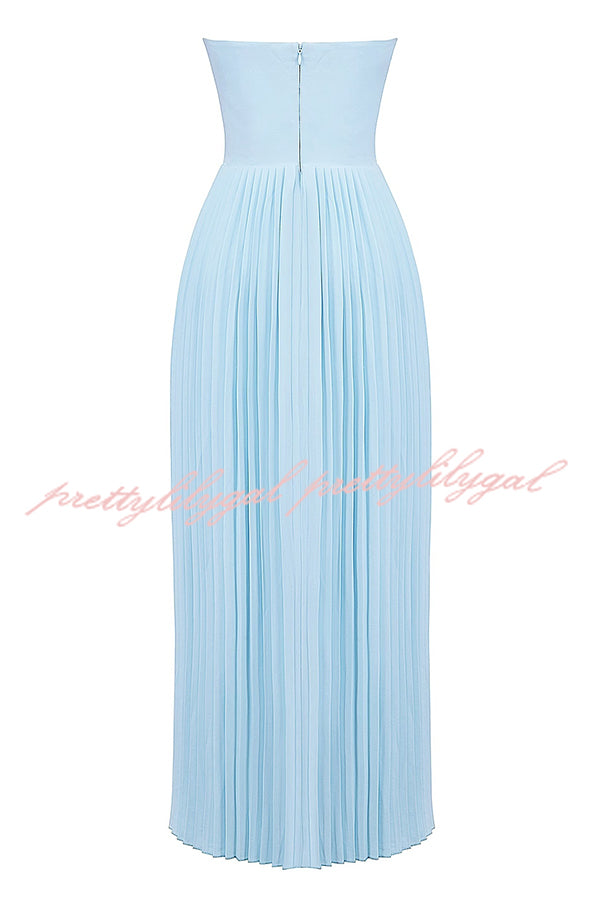 Romantic and Elegant Pleated Strapless Maxi Dress