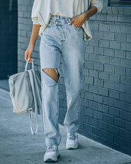 Women's Versatile irregular ripped ripped casual denim trousers