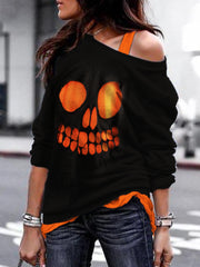 Skull Face Hollow Carved Art Sweatshirt