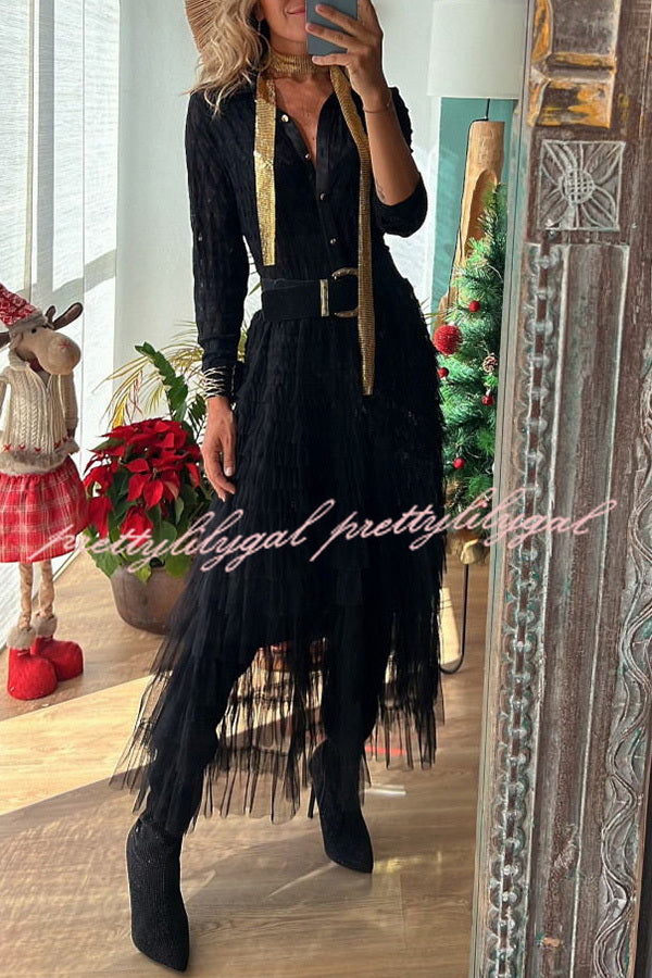 Be Your Own City Queen Tiered Elastic Waist Tulle Maxi Skirt