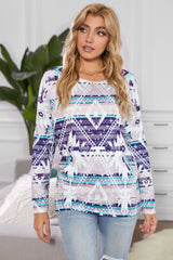 Women's Multicolor Rustic Tribal Front Pocket Long Sleeve Top