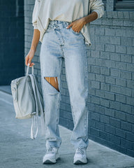 Women's Versatile irregular ripped ripped casual denim trousers