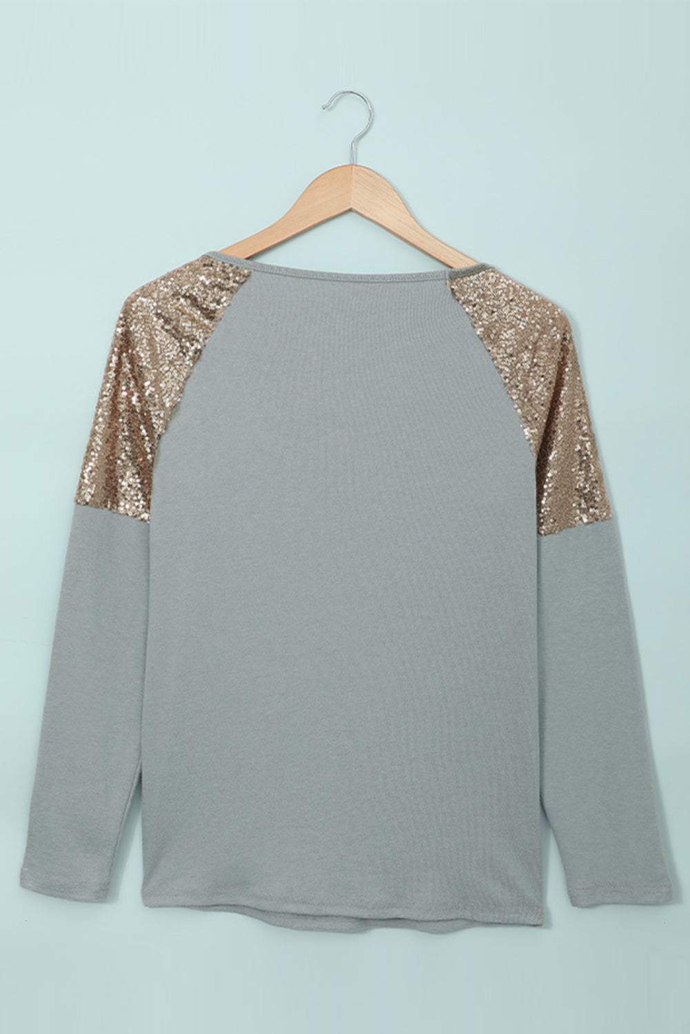 Women's Women Gray Sequin Shoulder Long Sleeve Top