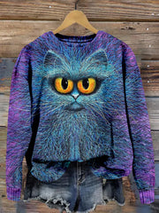 Funny Fluffy Cat Art Crew Neck Cozy Sweater