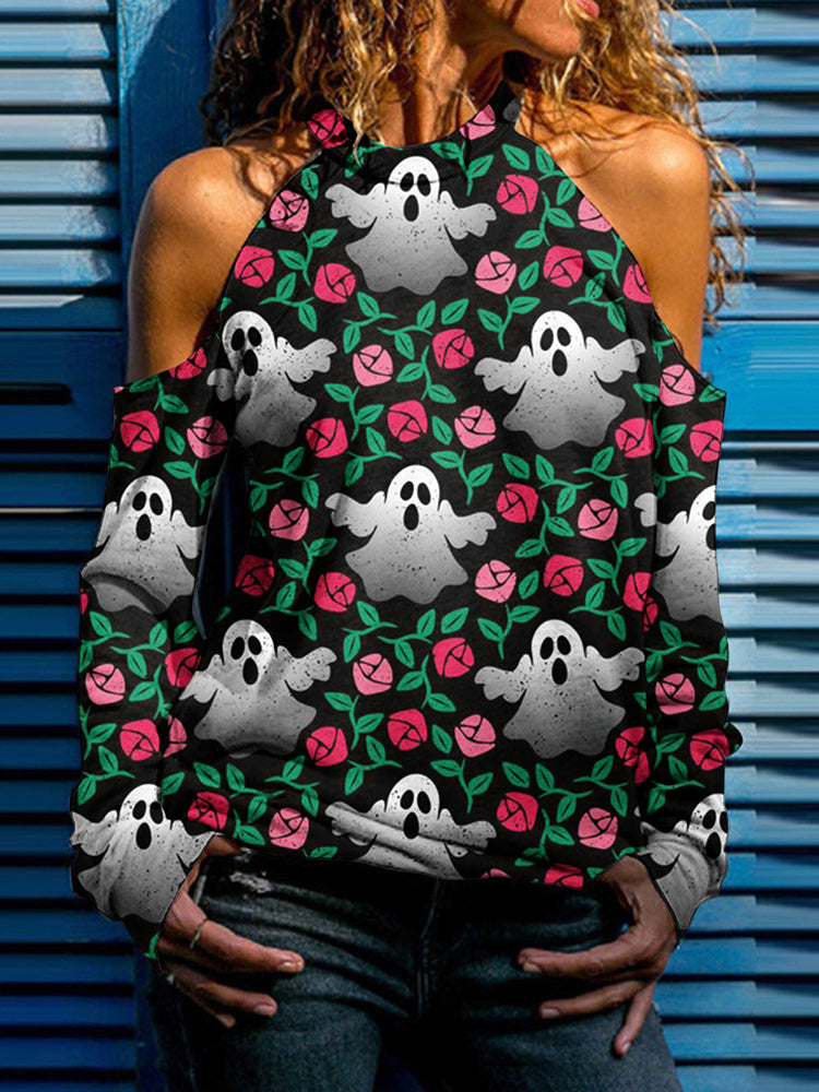 Funny Halloween Print Off-the-Shoulder T-Shirt
