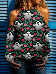 Funny Halloween Print Off-the-Shoulder T-Shirt