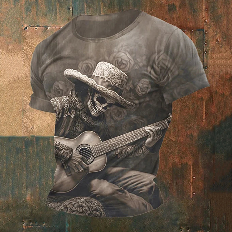 Men's Retro Western Art Print Casual T-Shirt