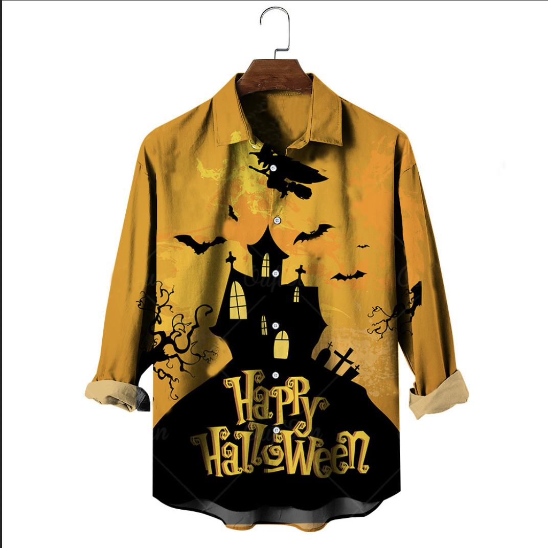 Men's Witch Pattern Casual Long Sleeve Shirt