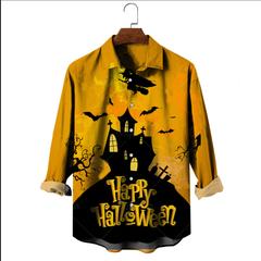 Men's Witch Pattern Casual Long Sleeve Shirt