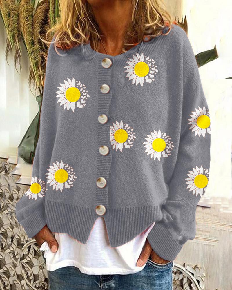 Solid Color Flower Printed Sweater