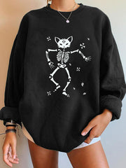 Dancing Skull Cat Print Sweatshirt