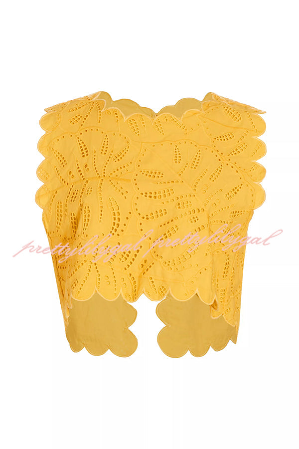 Laylin Cutout Embroidery Lace Petal Trim Open Back Slit Crop Tank Top
