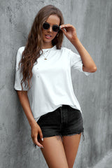 Women's White Crew Neck Short Sleeve Oversize Tee