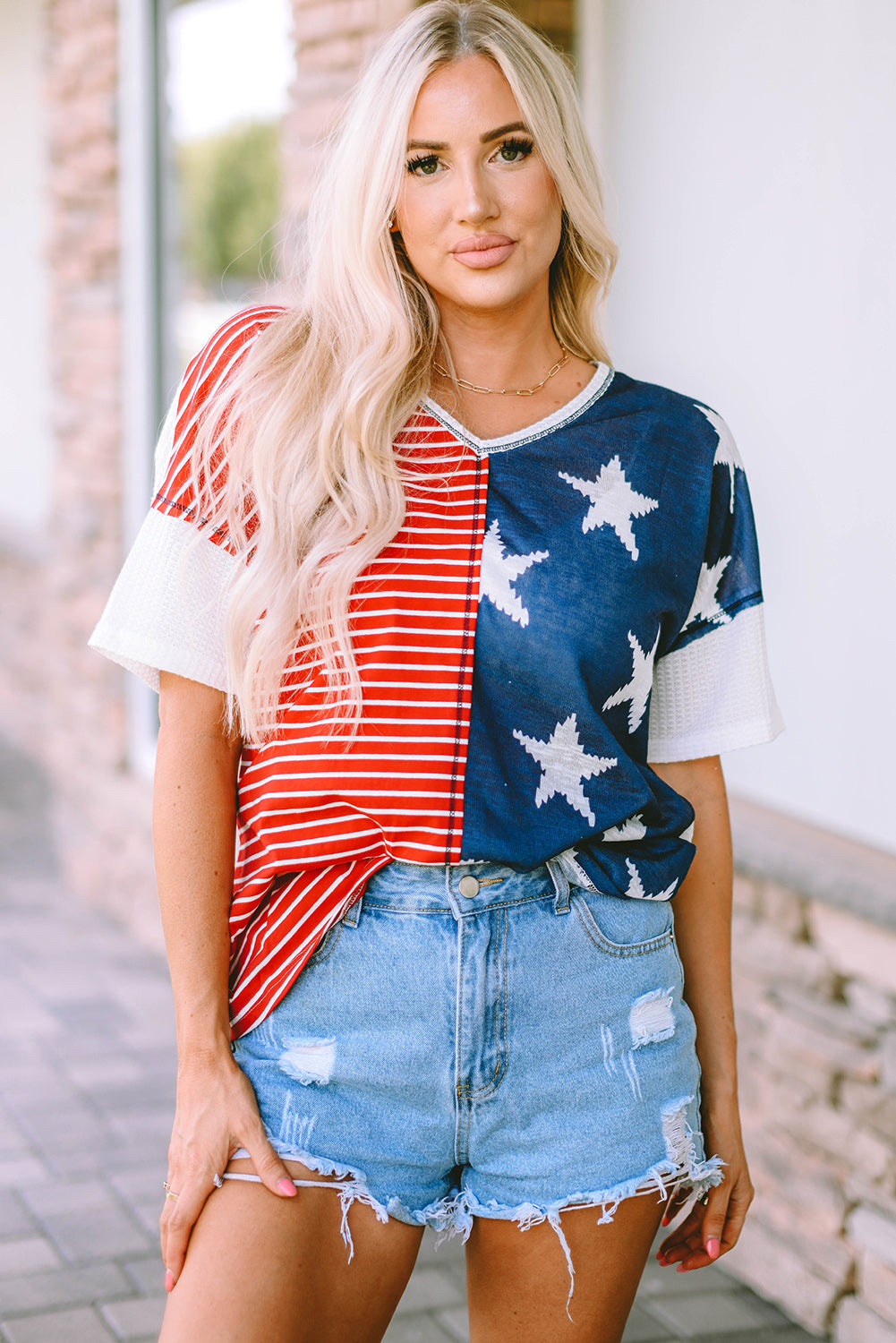 Women's Stripes Knit Short Sleeves Top