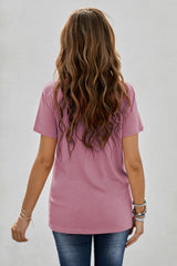 Women's Pink Crew Neck Dandelion Print Short Sleeve T-shirt