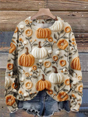 Halloween Pumpkin Flowers Autumn Season Art Print Knit Pullover Sweater