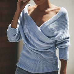 Solid Color V-Neck Sweater For Women