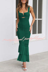 Solid Color High Waist Pleated Mermaid Dress