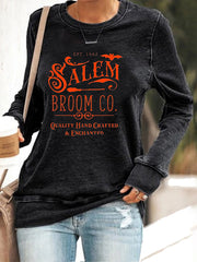Halloween Salem Broom Co Printed Sweatshirt