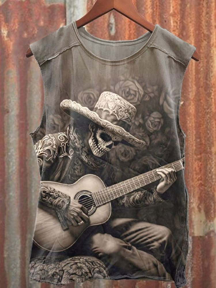 Unisex Retro Heavy Metal Band Skull Print Tank T-Shirt