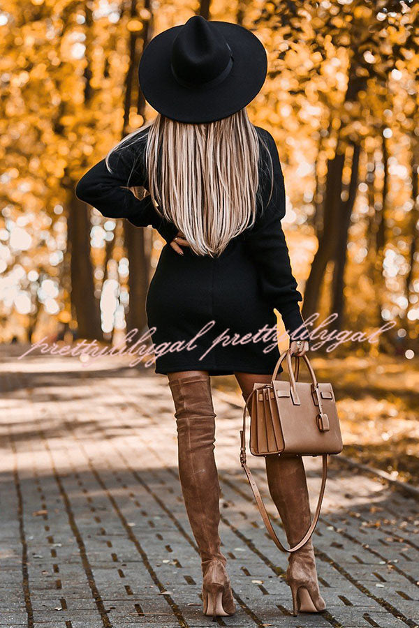 Let's Stay In Soft Belted Turtleneck Dress