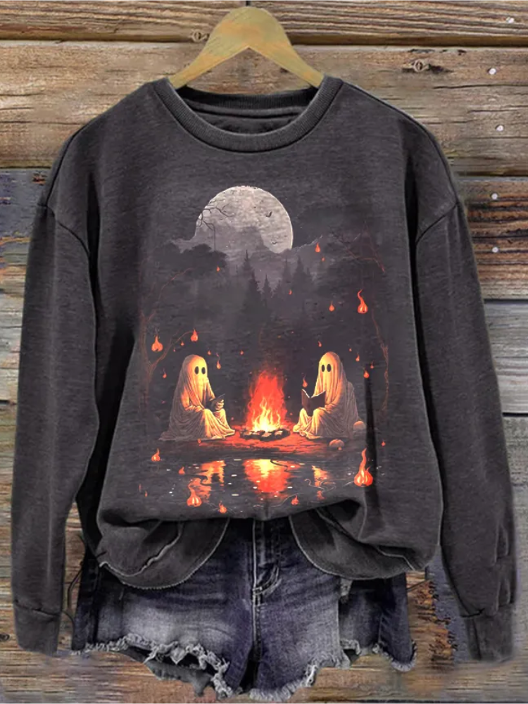 Vintage Ghost Book Reading Camping Sweatshirt