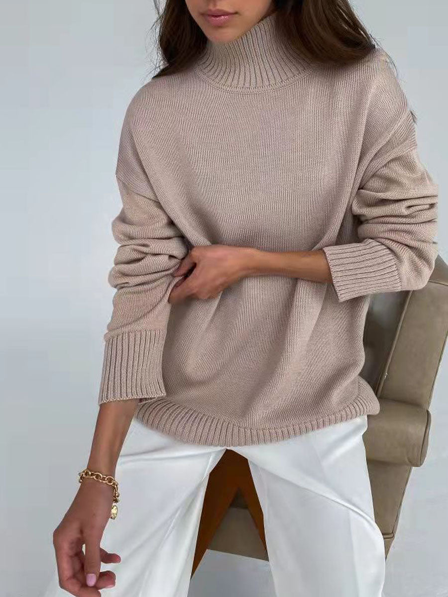 Turtleneck knitted padded loose sweater