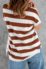 Women's Striped Knit Sweater Short Sleeve Top