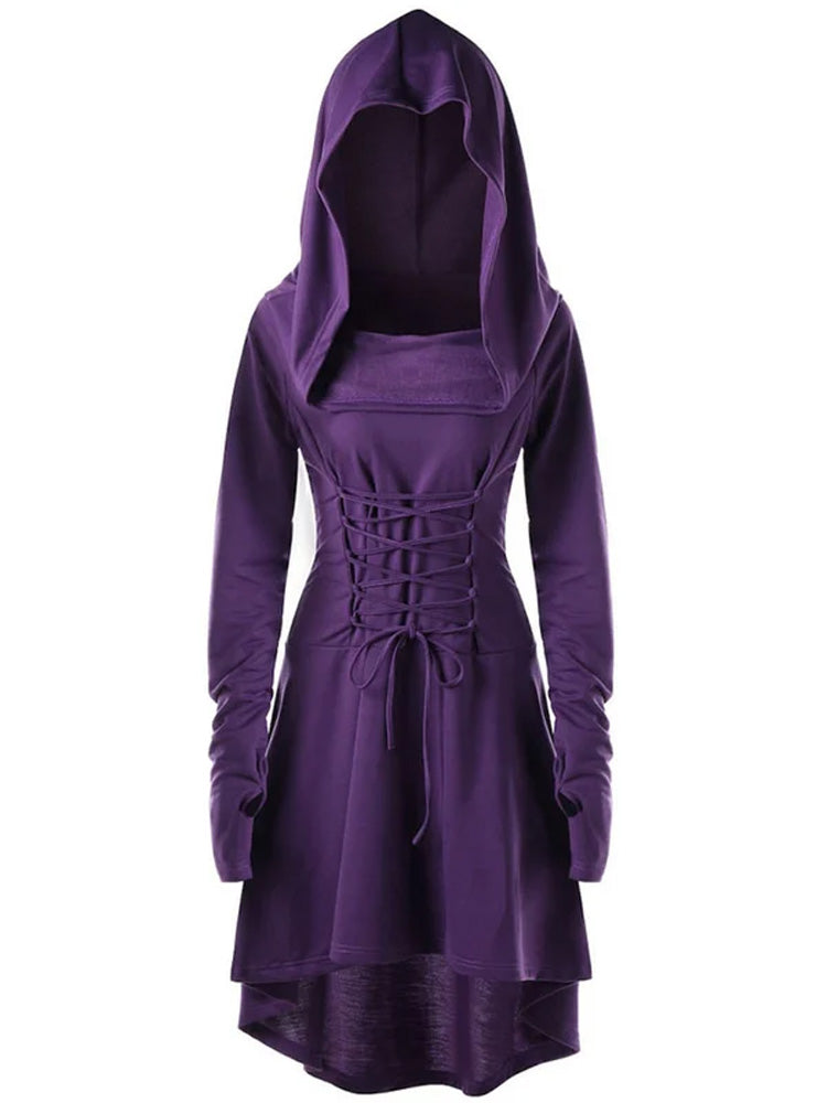 Fashion Lace Up Hooded Dress