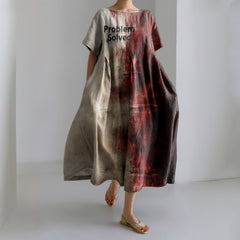 Vintage Bloody Problem Solved Halloween Print Loose Short Sleeved Midi Dress