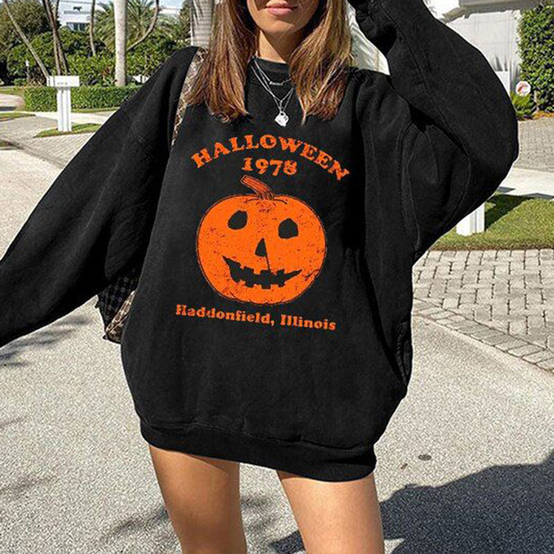 Halloween Pumpkin Print Casual Sweatshirt