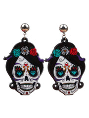 Casual Floral Skull Acrylic Earrings