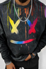 Retro Style Smiley Print Casual Sweatshirt