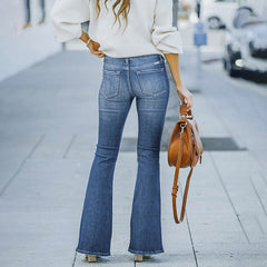 Women's ripped high elastic denim flared pants